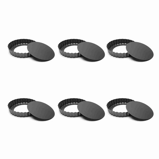 6Pcs 3in Quiche Pan Food Grade Prevents Sticking Carbon Steel Tart Pan with Removable Bottom for Baking Cakes V1294-YM0512-3118220304211