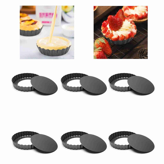 6Pcs 3in Quiche Pan Food Grade Prevents Sticking Carbon Steel Tart Pan with Removable Bottom for Baking Cakes V1294-YM0512-3118220304211