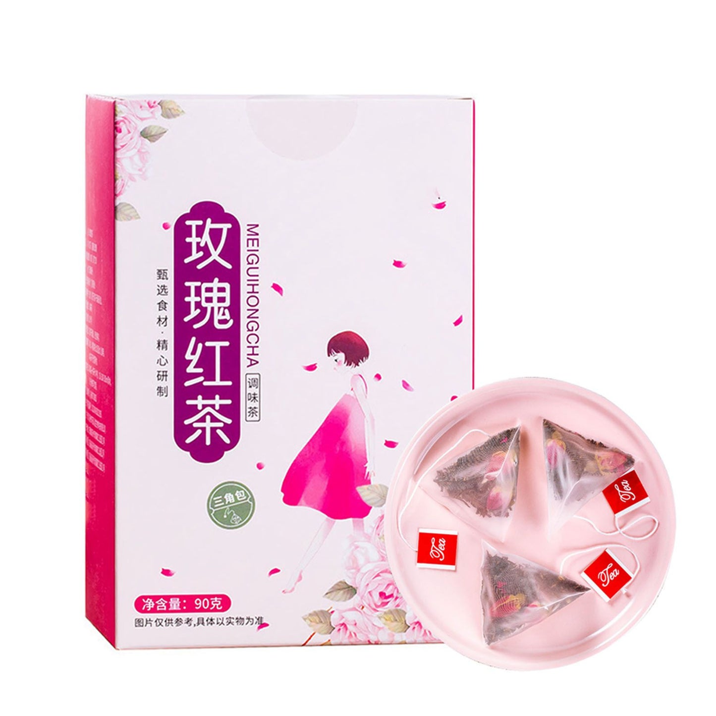 Rose Black Tea 30 Triangular Bags Boiling Water Brewing Portable Flower Tea for Women Girls V1294-YM0512-3118220305411