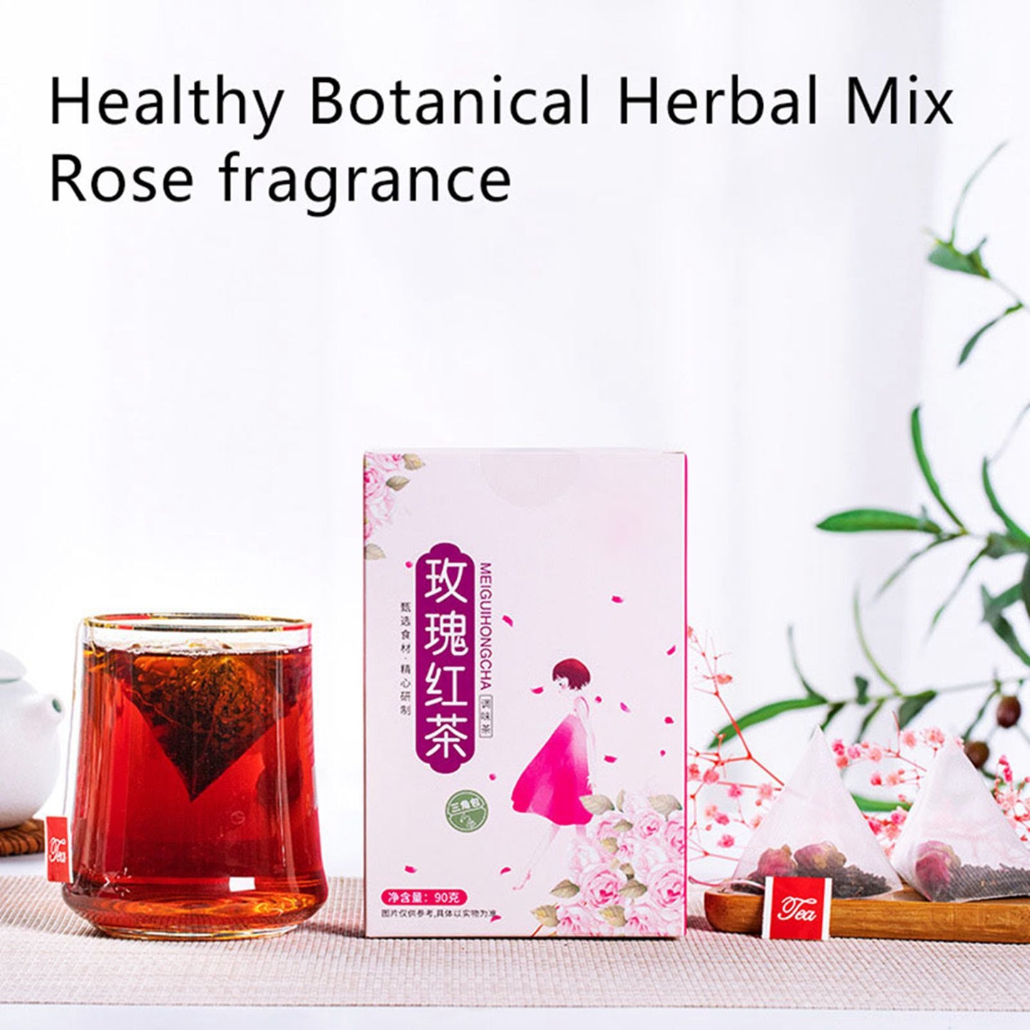 Rose Black Tea 30 Triangular Bags Boiling Water Brewing Portable Flower Tea for Women Girls V1294-YM0512-3118220305411