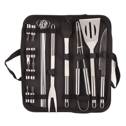 20pcs Barbecue Utensils Food Grade Stainless Steel Skewer Fork Knife BBQ Tool Set for Camping Hiking V1294-YM0512-3118220306911