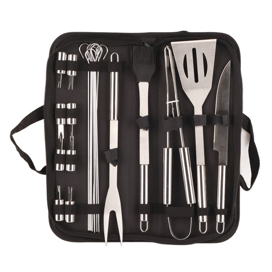 20pcs Barbecue Utensils Food Grade Stainless Steel Skewer Fork Knife BBQ Tool Set for Camping Hiking V1294-YM0512-3118220306911