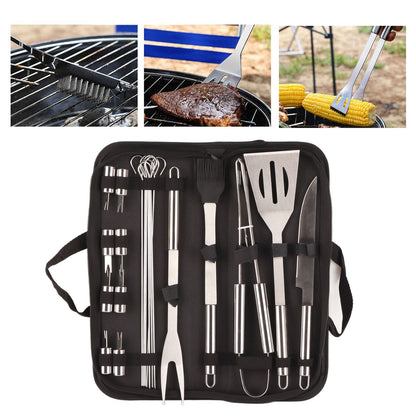 20pcs Barbecue Utensils Food Grade Stainless Steel Skewer Fork Knife BBQ Tool Set for Camping Hiking V1294-YM0512-3118220306911