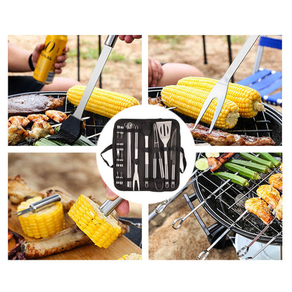 20pcs Barbecue Utensils Food Grade Stainless Steel Skewer Fork Knife BBQ Tool Set for Camping Hiking V1294-YM0512-3118220306911