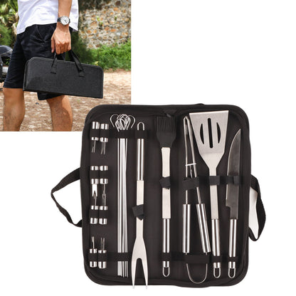 20pcs Barbecue Utensils Food Grade Stainless Steel Skewer Fork Knife BBQ Tool Set for Camping Hiking V1294-YM0512-3118220306911