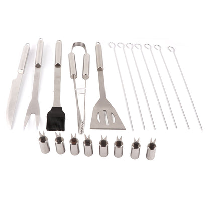 20pcs Barbecue Utensils Food Grade Stainless Steel Skewer Fork Knife BBQ Tool Set for Camping Hiking V1294-YM0512-3118220306911
