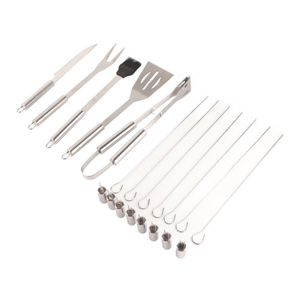 20pcs Barbecue Utensils Food Grade Stainless Steel Skewer Fork Knife BBQ Tool Set for Camping Hiking V1294-YM0512-3118220306911
