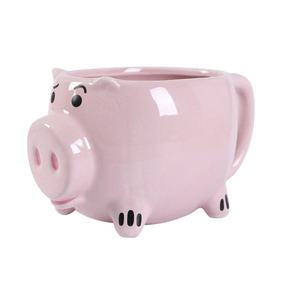 Ceramic Coffee Mug Wide Mouth Piggy Cute Water Cup with Handle for Home Cafe Office Pink V1294-YM0512-3118220308411