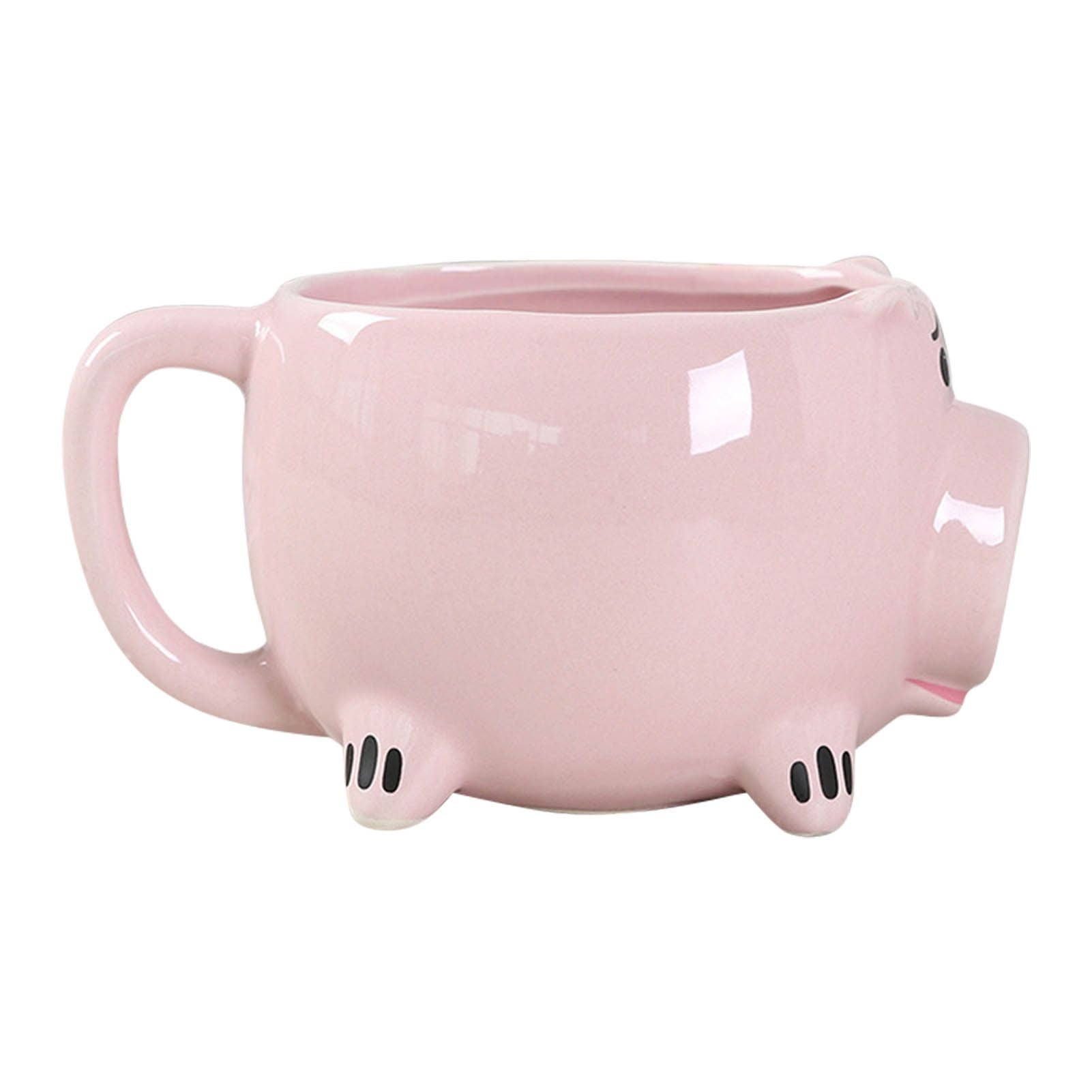 Ceramic Coffee Mug Wide Mouth Piggy Cute Water Cup with Handle for Home Cafe Office Pink V1294-YM0512-3118220308411
