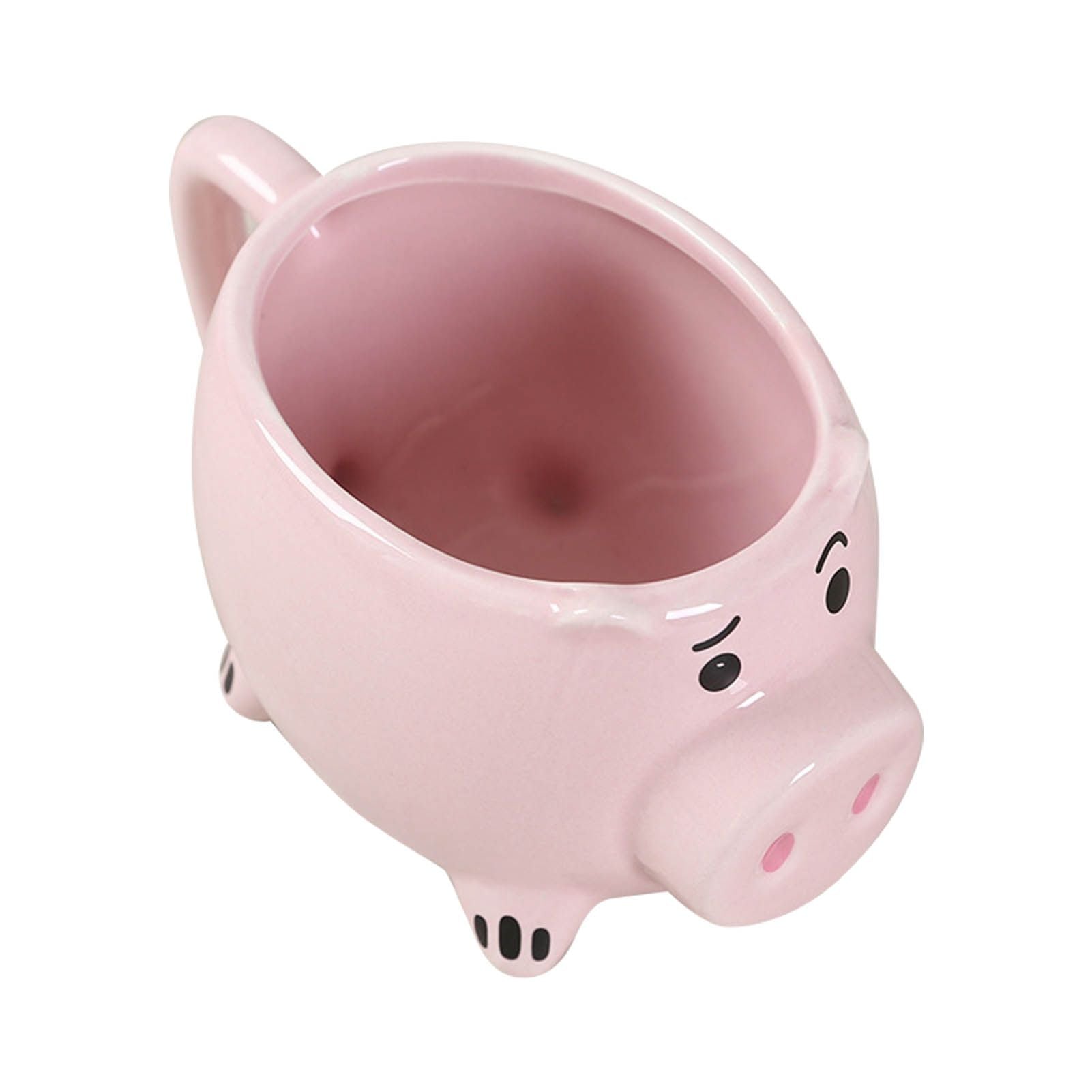 Ceramic Coffee Mug Wide Mouth Piggy Cute Water Cup with Handle for Home Cafe Office Pink V1294-YM0512-3118220308411
