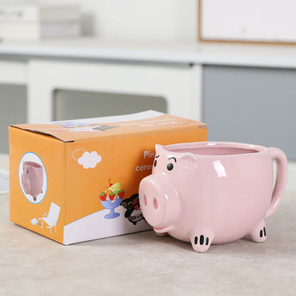 Ceramic Coffee Mug Wide Mouth Piggy Cute Water Cup with Handle for Home Cafe Office Pink V1294-YM0512-3118220308411