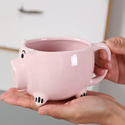 Ceramic Coffee Mug Wide Mouth Piggy Cute Water Cup with Handle for Home Cafe Office Pink V1294-YM0512-3118220308411