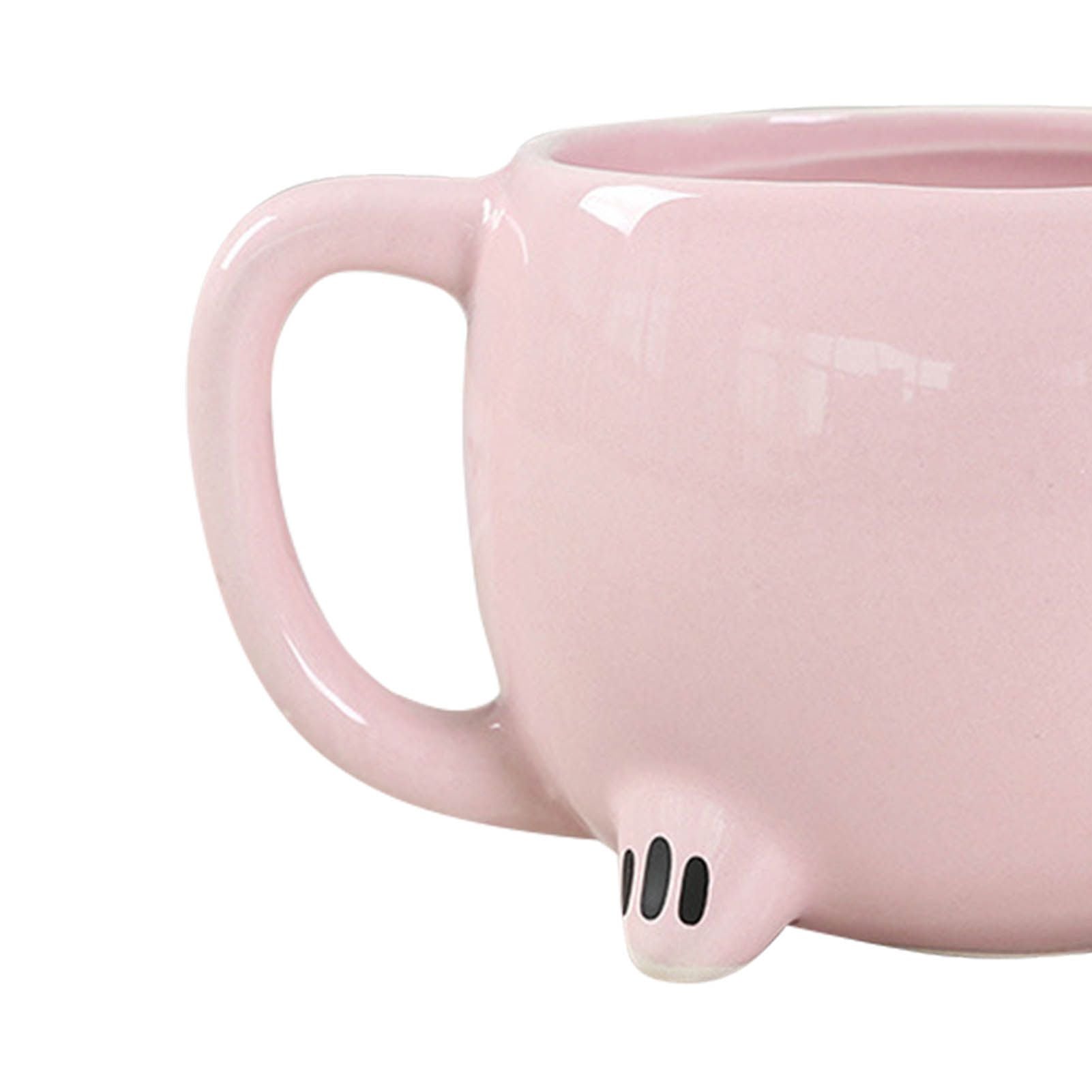 Ceramic Coffee Mug Wide Mouth Piggy Cute Water Cup with Handle for Home Cafe Office Pink V1294-YM0512-3118220308411