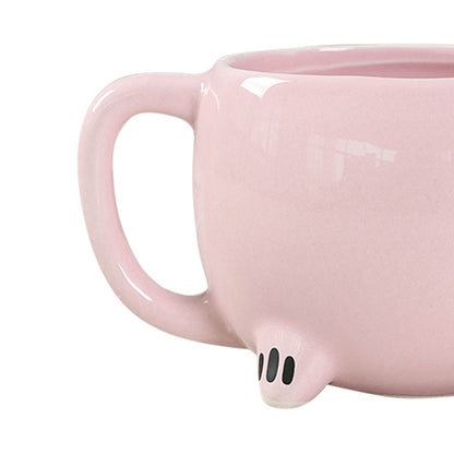 Ceramic Coffee Mug Wide Mouth Piggy Cute Water Cup with Handle for Home Cafe Office Pink V1294-YM0512-3118220308411