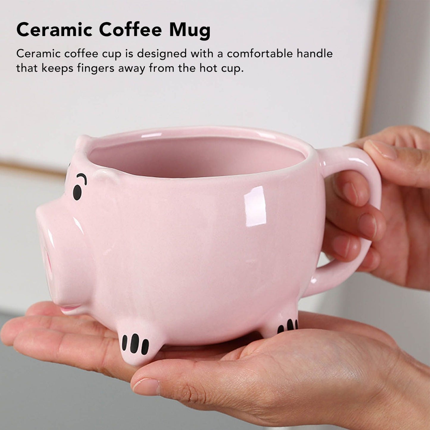 Ceramic Coffee Mug Wide Mouth Piggy Cute Water Cup with Handle for Home Cafe Office Pink V1294-YM0512-3118220308411