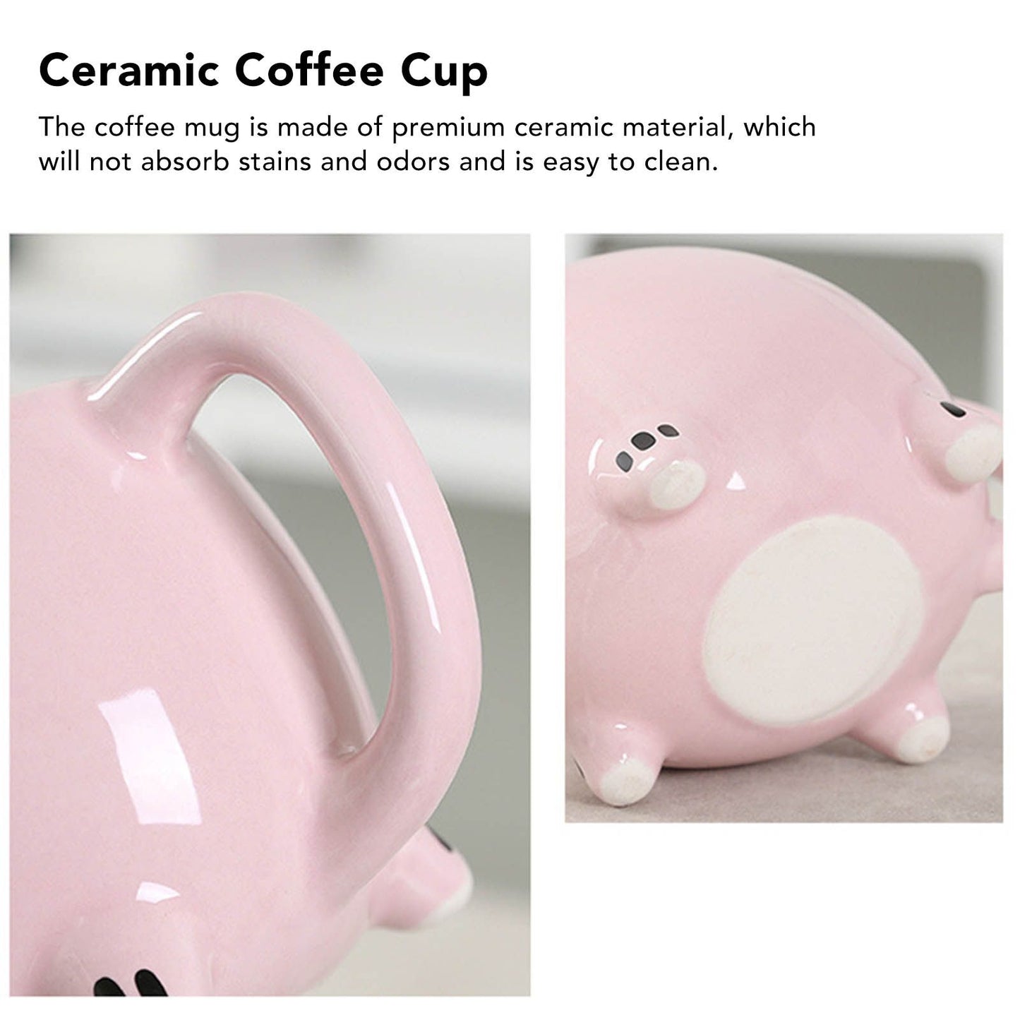 Ceramic Coffee Mug Wide Mouth Piggy Cute Water Cup with Handle for Home Cafe Office Pink V1294-YM0512-3118220308411