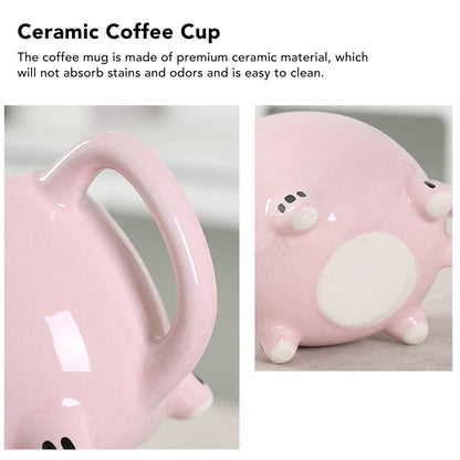 Ceramic Coffee Mug Wide Mouth Piggy Cute Water Cup with Handle for Home Cafe Office Pink V1294-YM0512-3118220308411