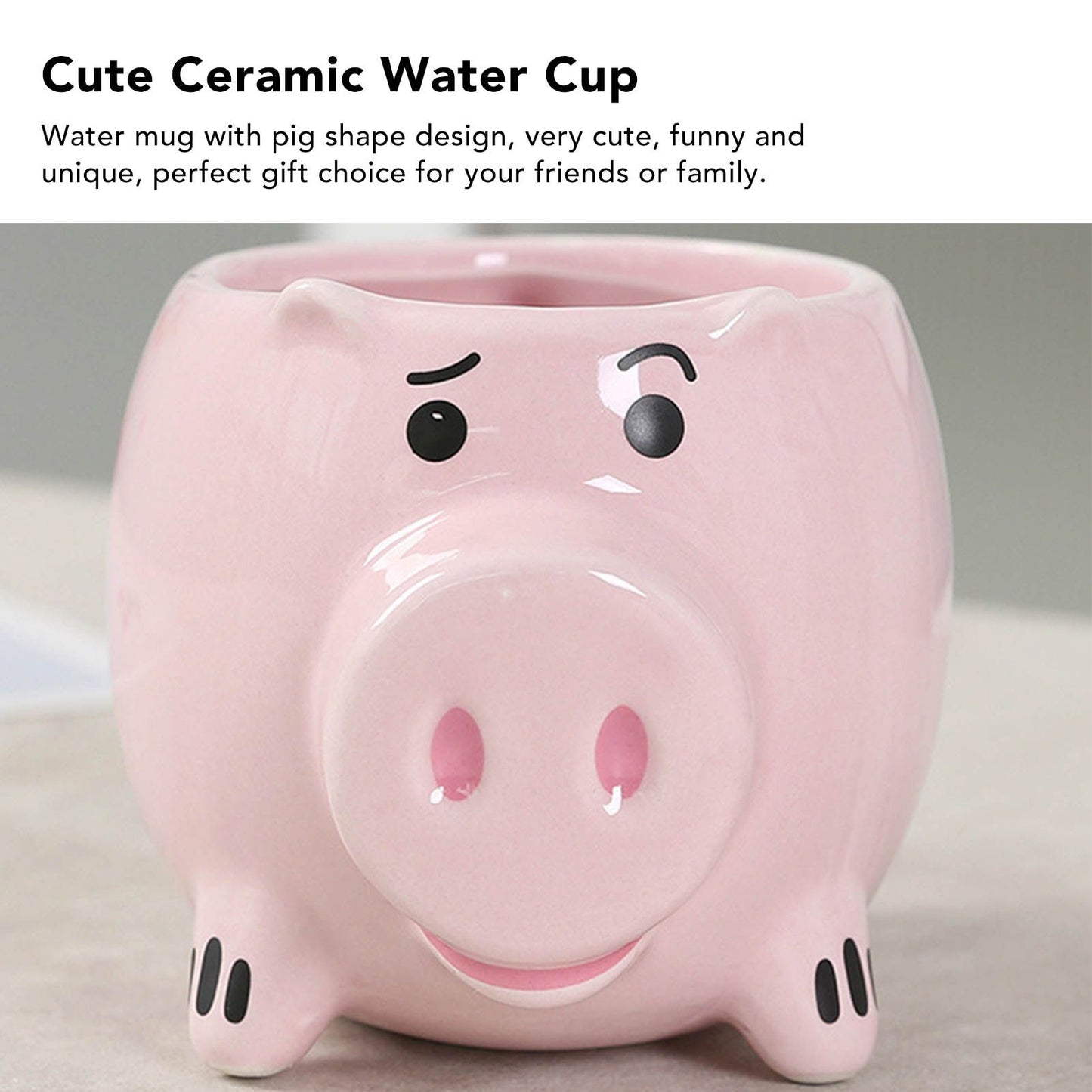 Ceramic Coffee Mug Wide Mouth Piggy Cute Water Cup with Handle for Home Cafe Office Pink V1294-YM0512-3118220308411