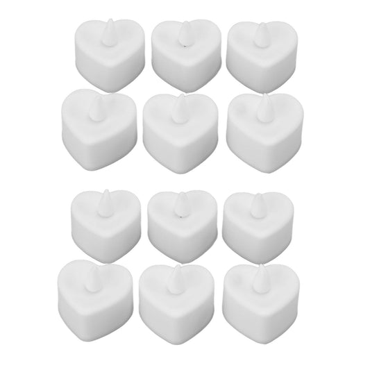 12Pcs LED Tea Lights Heart Shaped Flameless Battery Operated Electronic Fake Candles Wedding Party Decoration V1294-YM0512-3119220153511