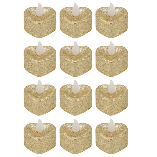 12 PCS LED Candle Lamp Gold Powder Heart Shape Tea Lights Secret Room Props for Christmas Wedding Party V1294-YM0512-3119220153611