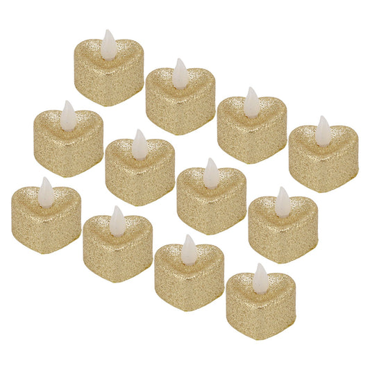 12 PCS LED Candle Lamp Gold Powder Heart Shape Tea Lights Secret Room Props for Christmas Wedding Party V1294-YM0512-3119220153611