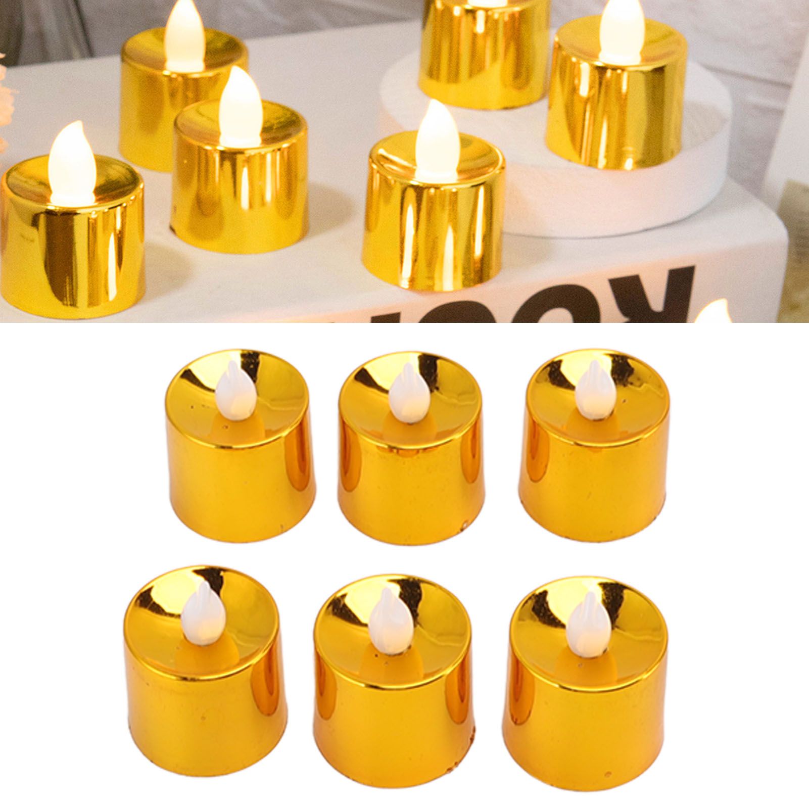 12 Pcs Electrogilding LED Electronic Candle Lamp for Christmas Wedding Birthday Party Home Decor Golden V1294-YM0512-3119220154611