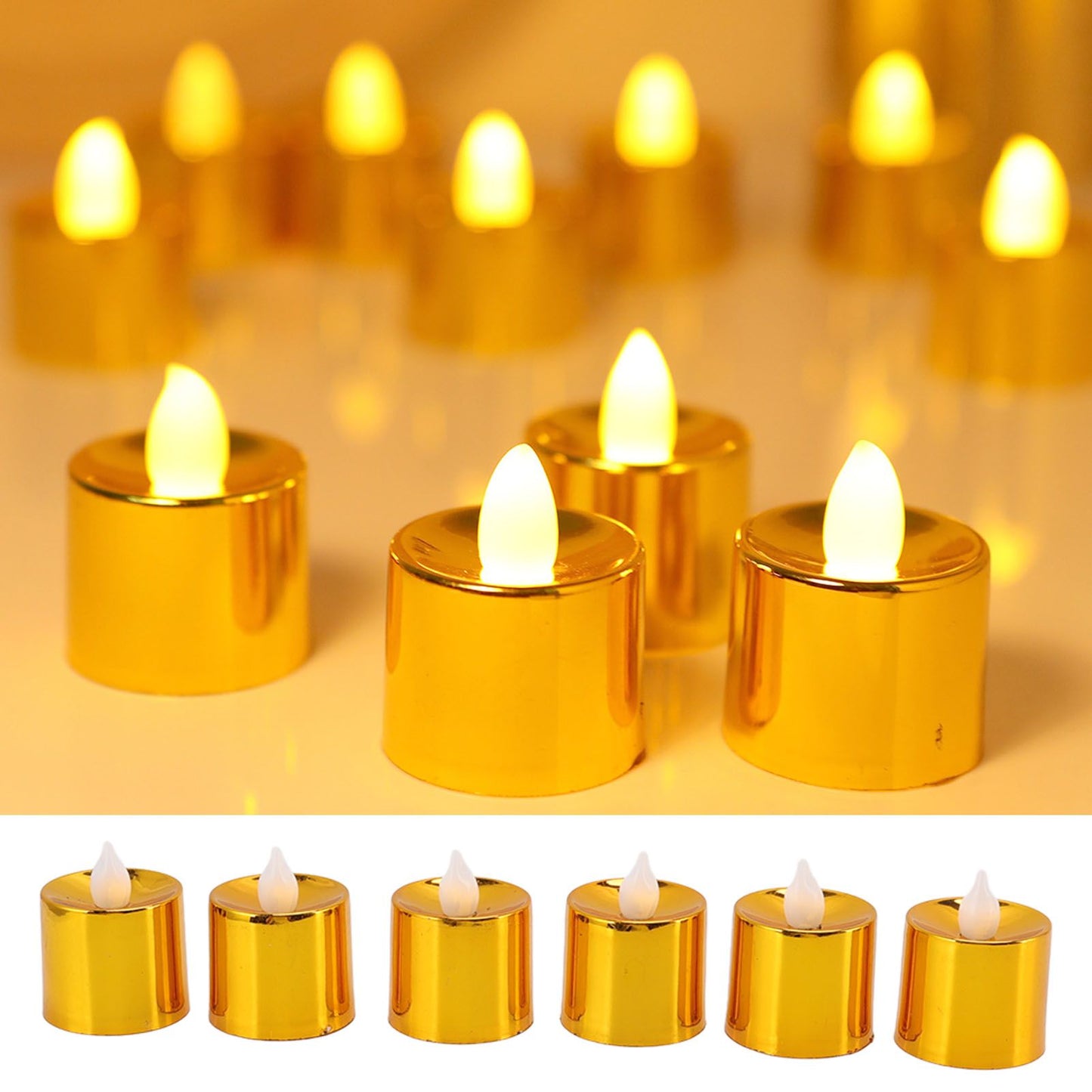 12 Pcs Electrogilding LED Electronic Candle Lamp for Christmas Wedding Birthday Party Home Decor Golden V1294-YM0512-3119220154611