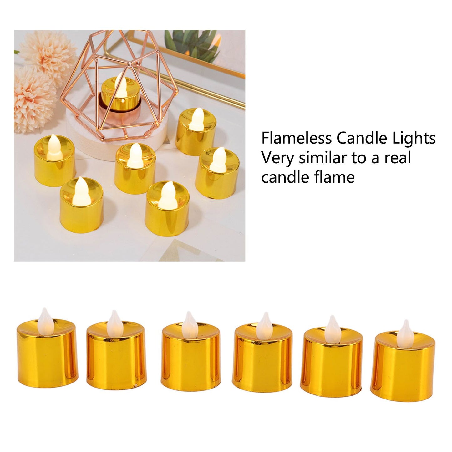 12 Pcs Electrogilding LED Electronic Candle Lamp for Christmas Wedding Birthday Party Home Decor Golden V1294-YM0512-3119220154611
