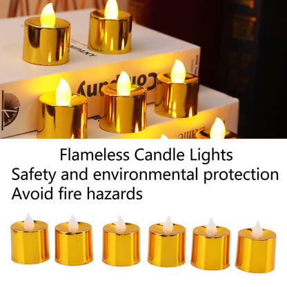 12 Pcs Electrogilding LED Electronic Candle Lamp for Christmas Wedding Birthday Party Home Decor Golden V1294-YM0512-3119220154611