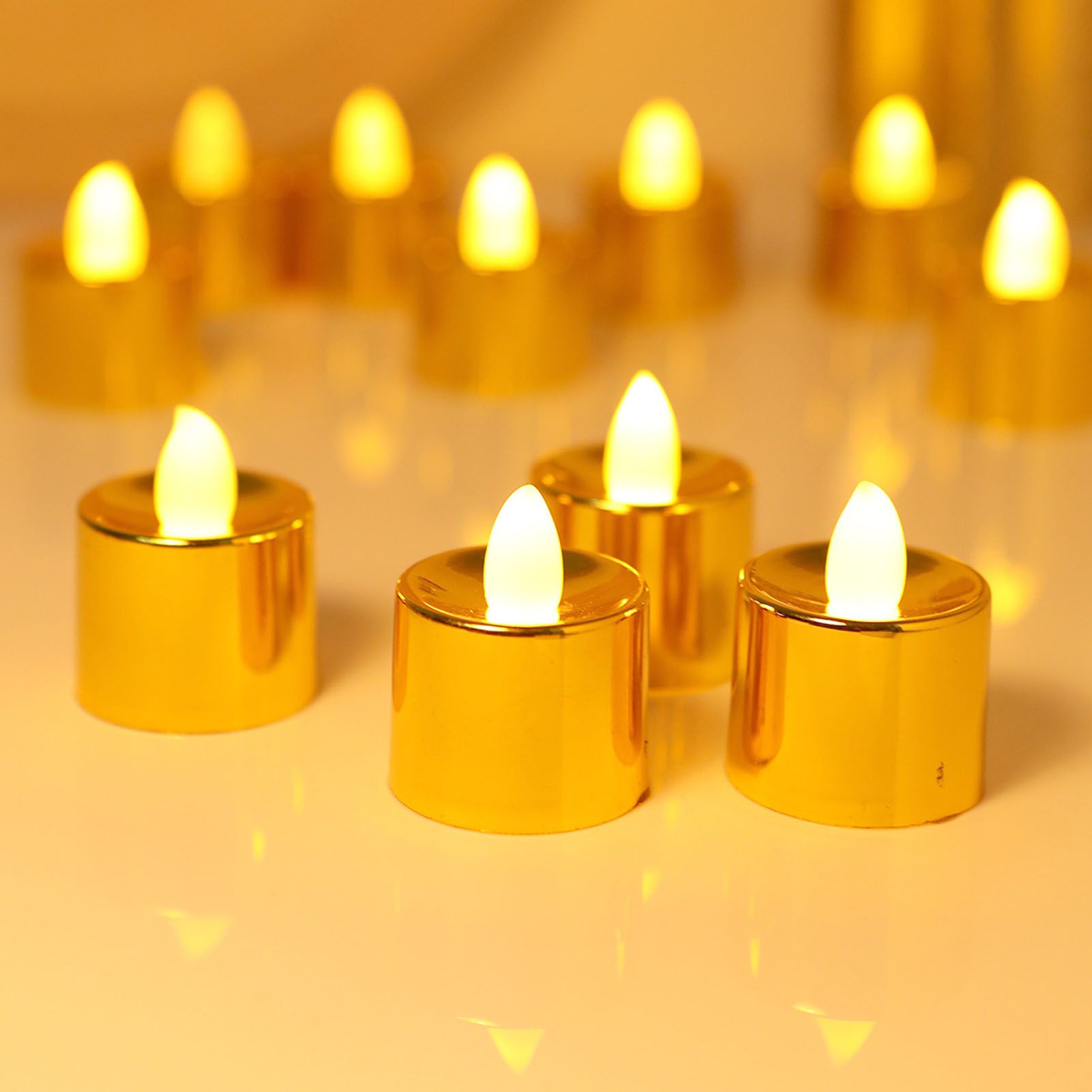 12 Pcs Electrogilding LED Electronic Candle Lamp for Christmas Wedding Birthday Party Home Decor Golden V1294-YM0512-3119220154611