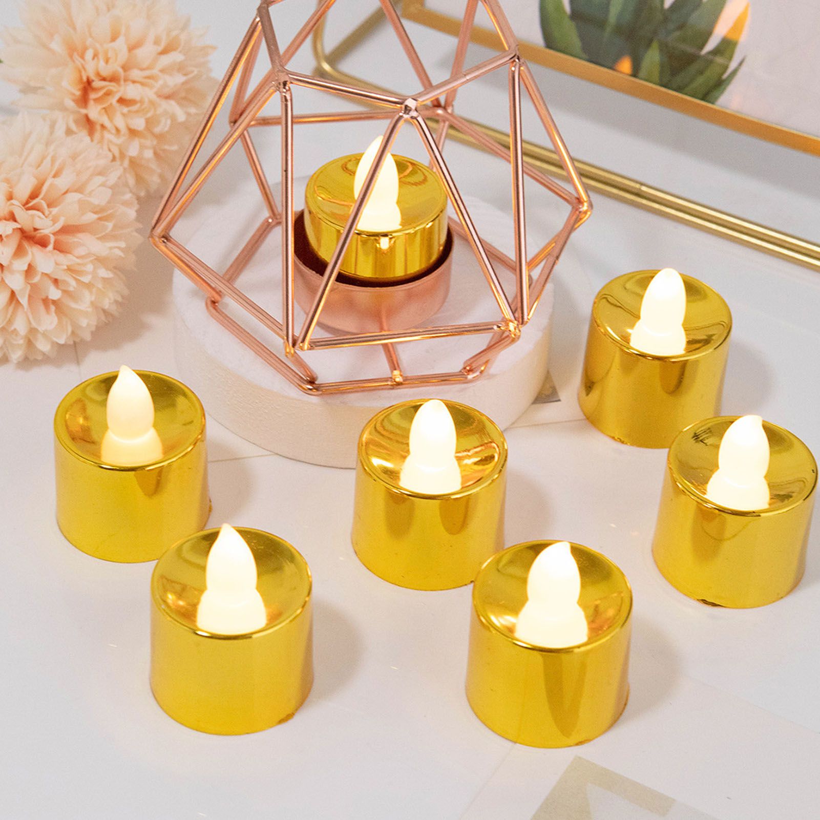 12 Pcs Electrogilding LED Electronic Candle Lamp for Christmas Wedding Birthday Party Home Decor Golden V1294-YM0512-3119220154611