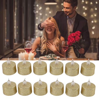 LED Candle Light Flameless Battery Operated Decorative Electronic Tea Light for Christmas Wedding 12pcs Gold V1294-YM0512-3119220155211