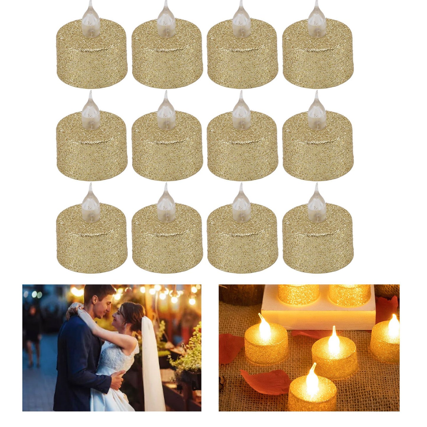 LED Candle Light Flameless Battery Operated Decorative Electronic Tea Light for Christmas Wedding 12pcs Gold V1294-YM0512-3119220155211