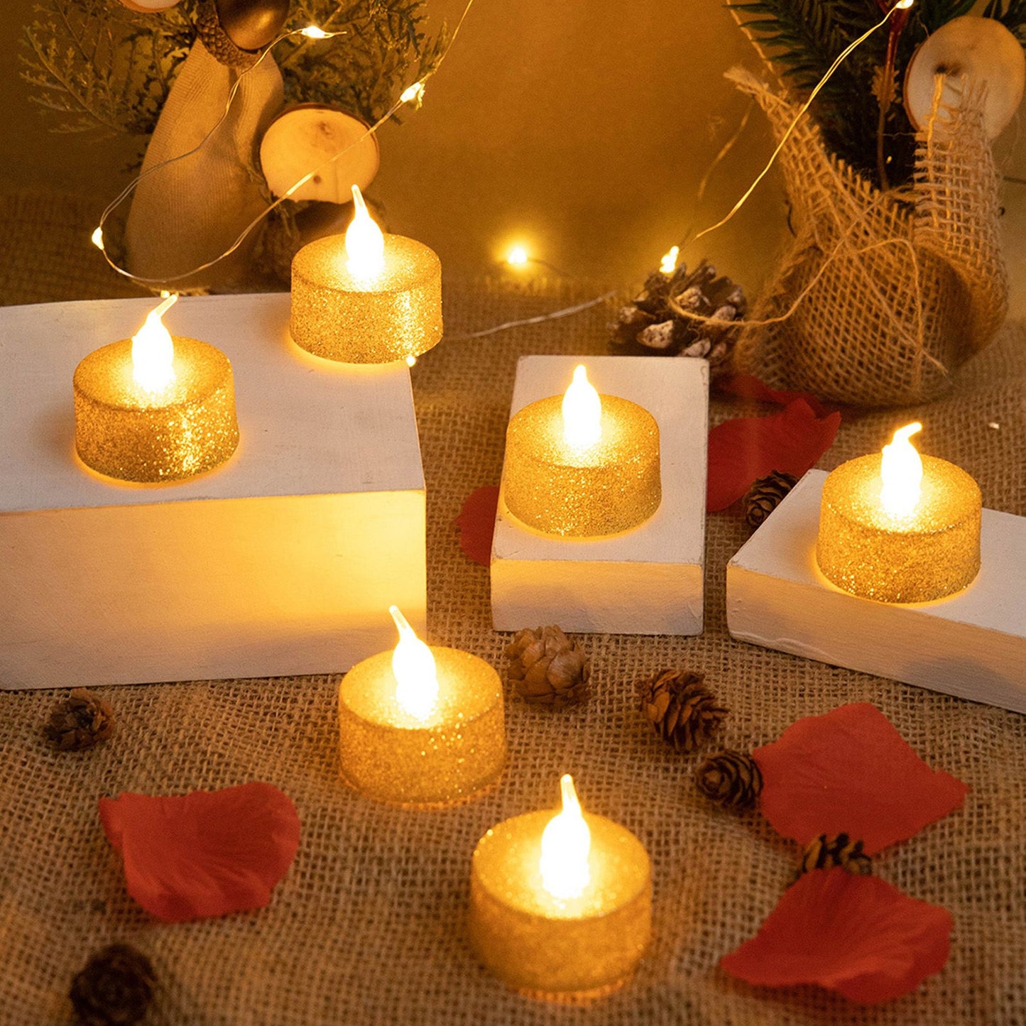 LED Candle Light Flameless Battery Operated Decorative Electronic Tea Light for Christmas Wedding 12pcs Gold V1294-YM0512-3119220155211