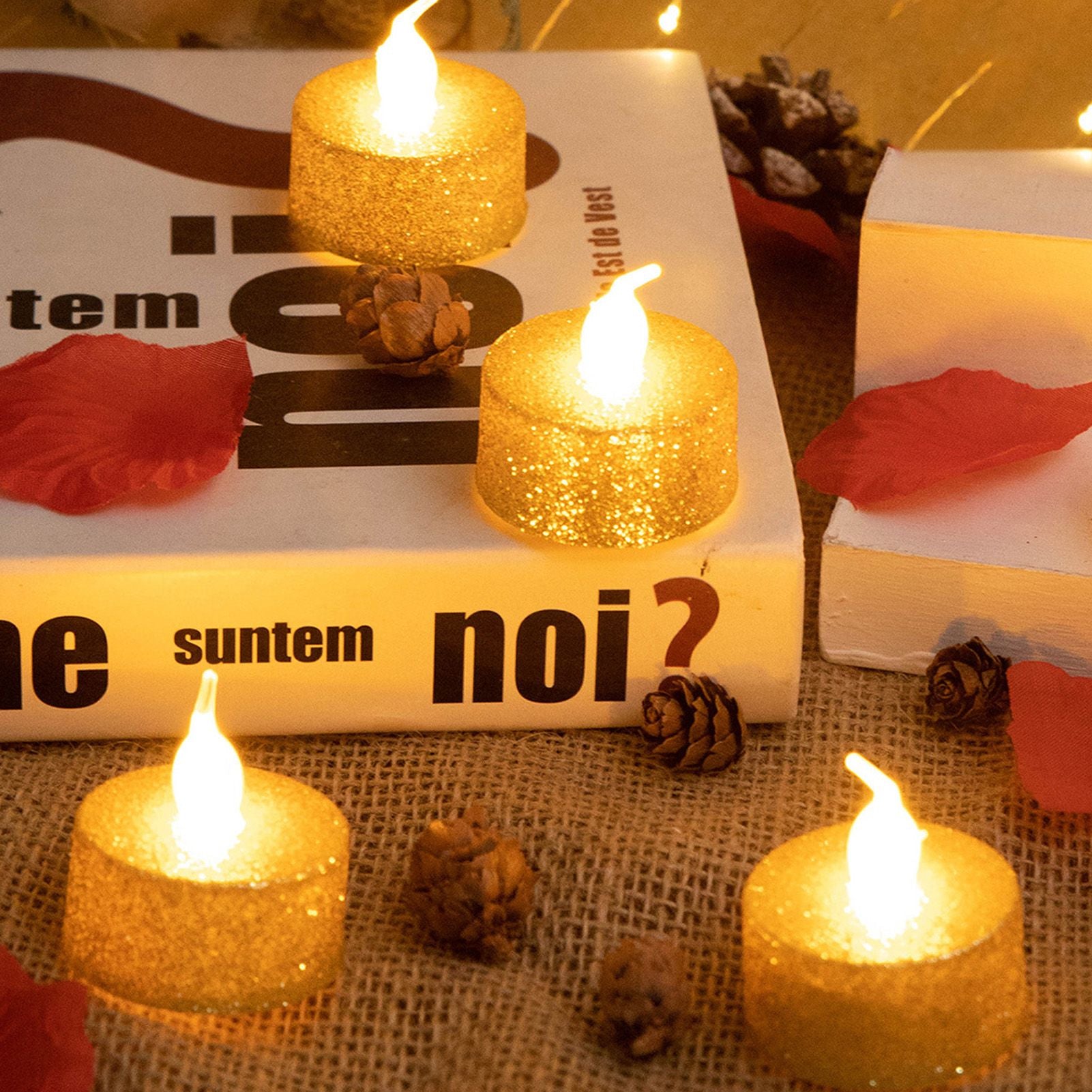 LED Candle Light Flameless Battery Operated Decorative Electronic Tea Light for Christmas Wedding 12pcs Gold V1294-YM0512-3119220155211