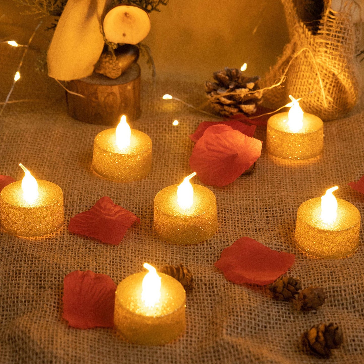 LED Candle Light Flameless Battery Operated Decorative Electronic Tea Light for Christmas Wedding 12pcs Gold V1294-YM0512-3119220155211