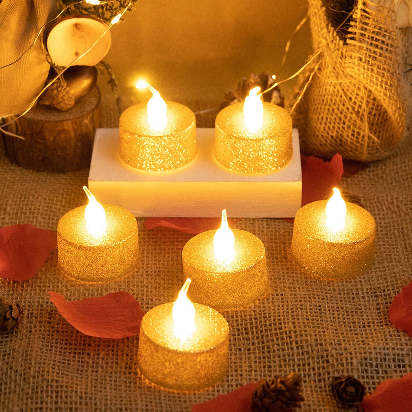 LED Candle Light Flameless Battery Operated Decorative Electronic Tea Light for Christmas Wedding 12pcs Gold V1294-YM0512-3119220155211