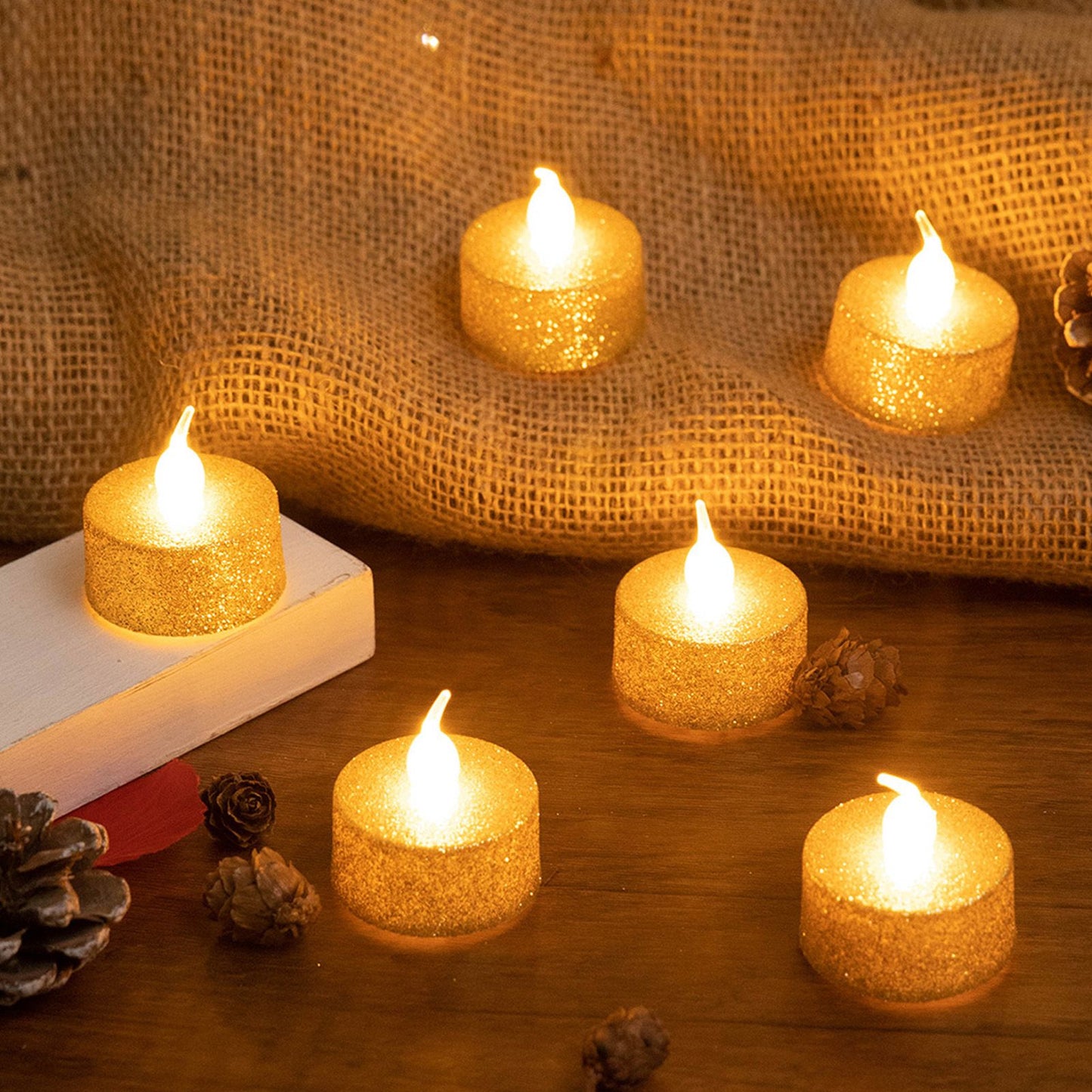 LED Candle Light Flameless Battery Operated Decorative Electronic Tea Light for Christmas Wedding 12pcs Gold V1294-YM0512-3119220155211