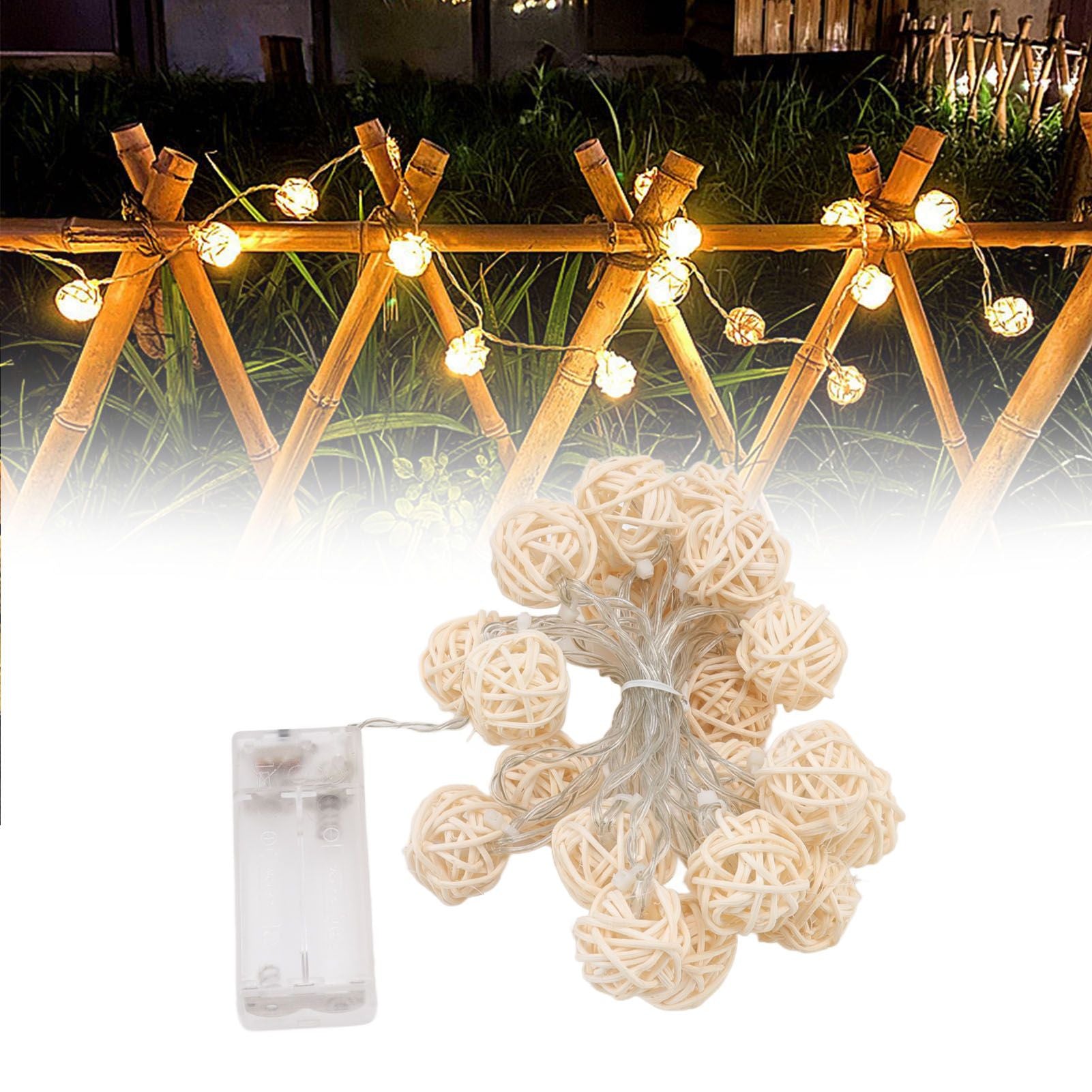 3m Rattan Ball Lantern String Lights 20 Globe Rattan Balls Battery Powered for Wedding Birthdays Decoration V1294-YM0512-3119220158311
