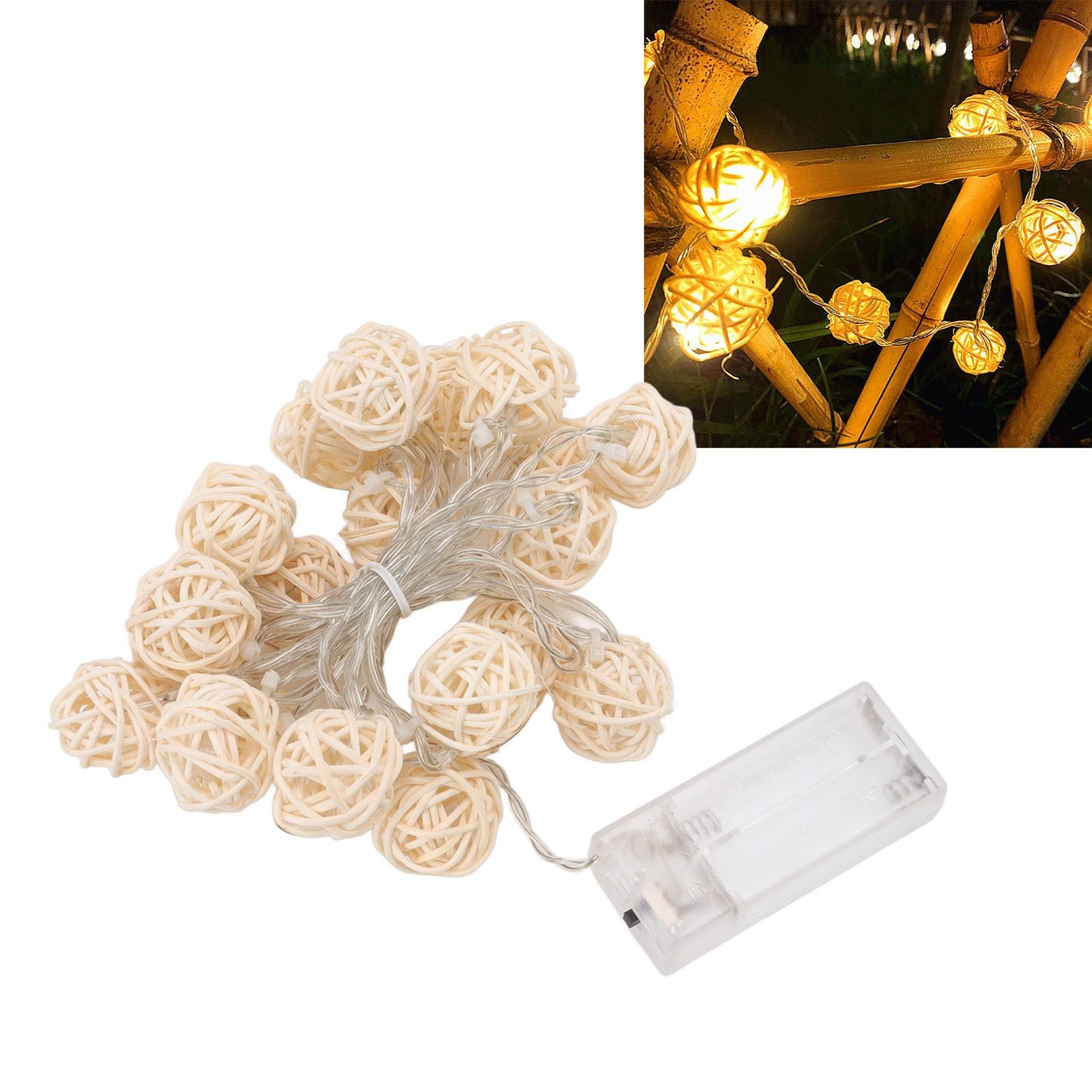 3m Rattan Ball Lantern String Lights 20 Globe Rattan Balls Battery Powered for Wedding Birthdays Decoration V1294-YM0512-3119220158311