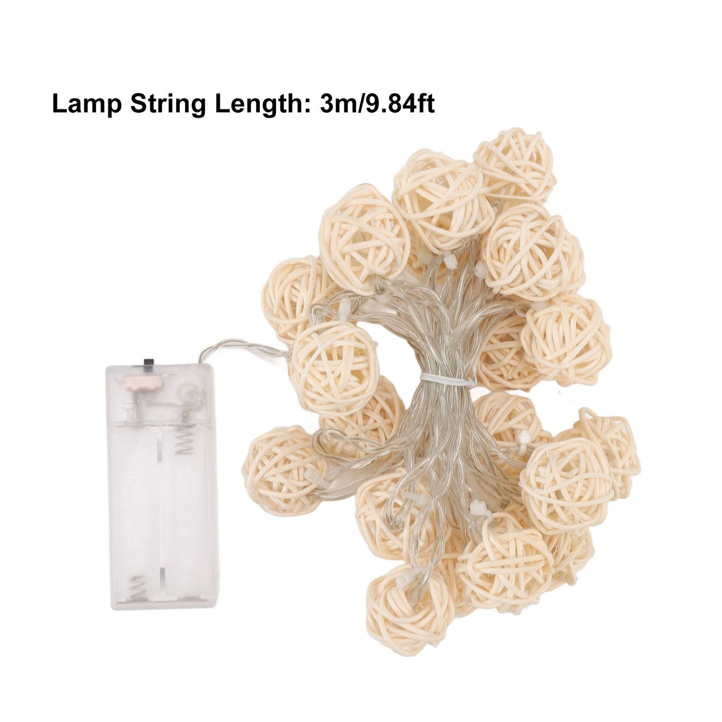 3m Rattan Ball Lantern String Lights 20 Globe Rattan Balls Battery Powered for Wedding Birthdays Decoration V1294-YM0512-3119220158311