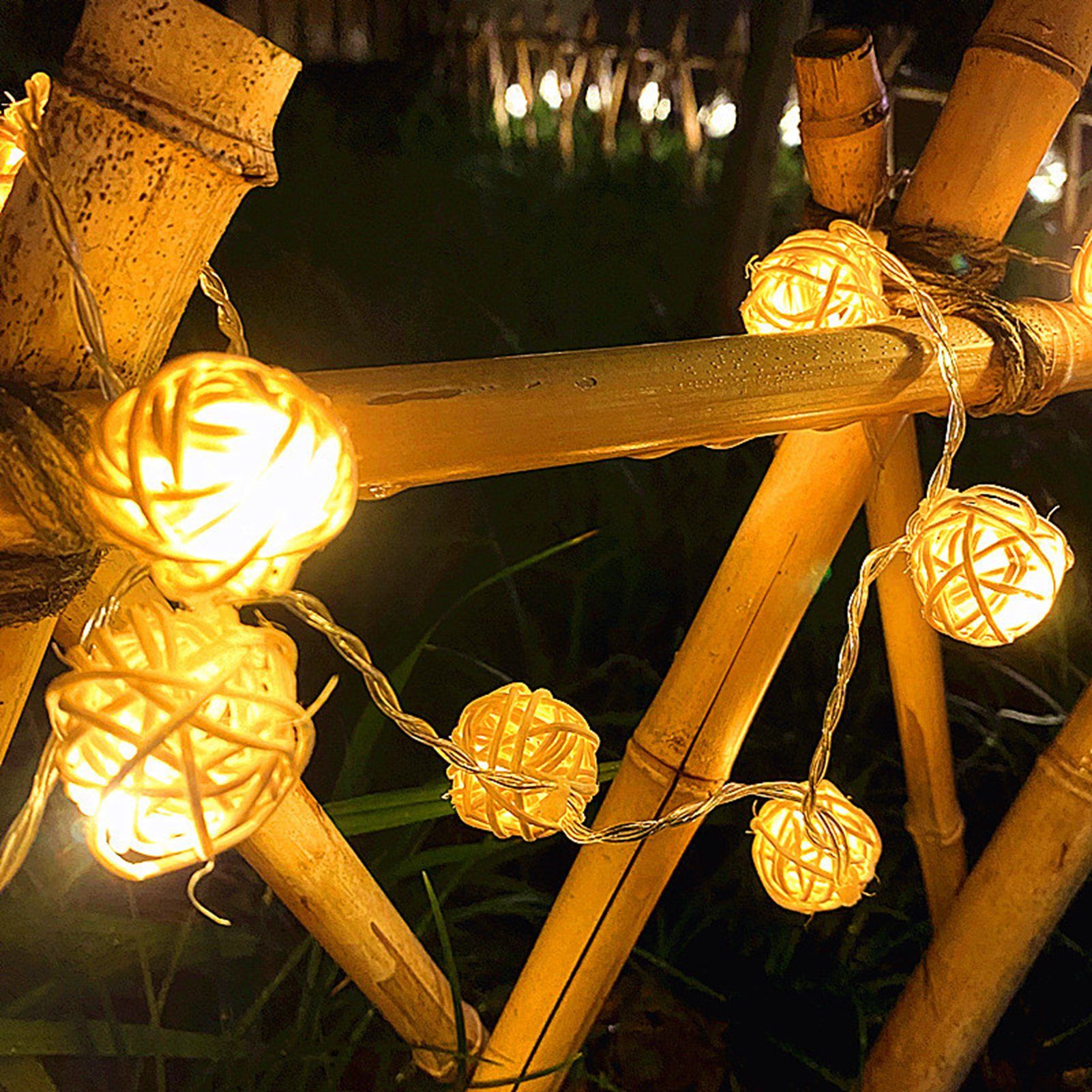 3m Rattan Ball Lantern String Lights 20 Globe Rattan Balls Battery Powered for Wedding Birthdays Decoration V1294-YM0512-3119220158311