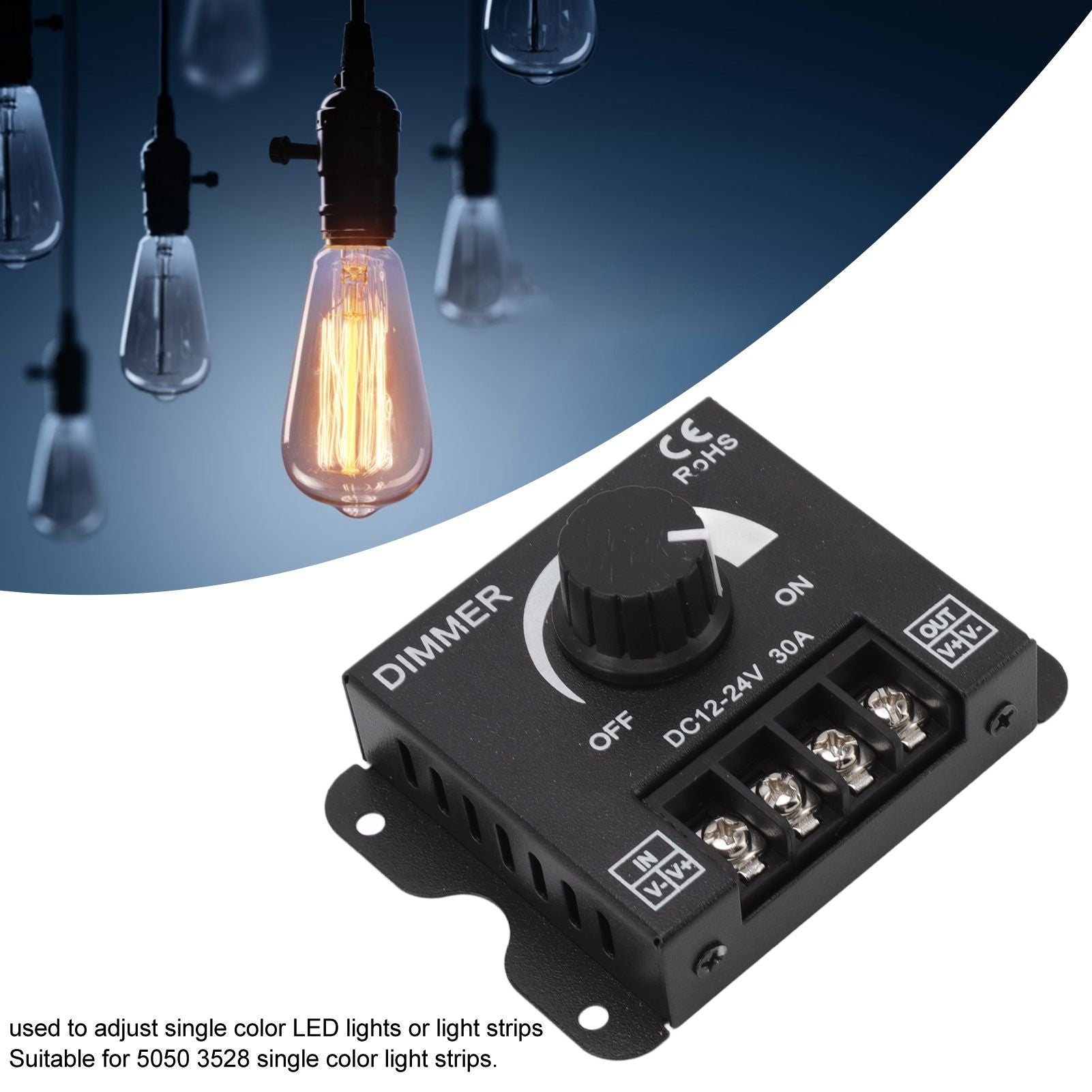LED Dimmer Single Channel PWM Lighting Stepless Dimming Controller for 5050 3528 Single Color Light Strips DC V1294-YM0512-3119220159111