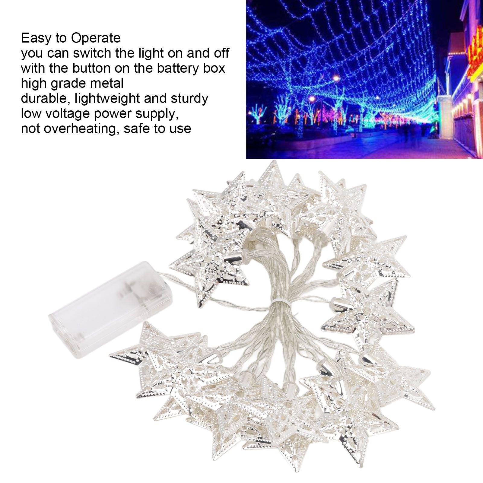 Star String Lights 20LEDs 3 Meters Star Fairy String Lights for Bedroom Christmas Garden Decoration Warm Light V1294-YM0512-3119220159711