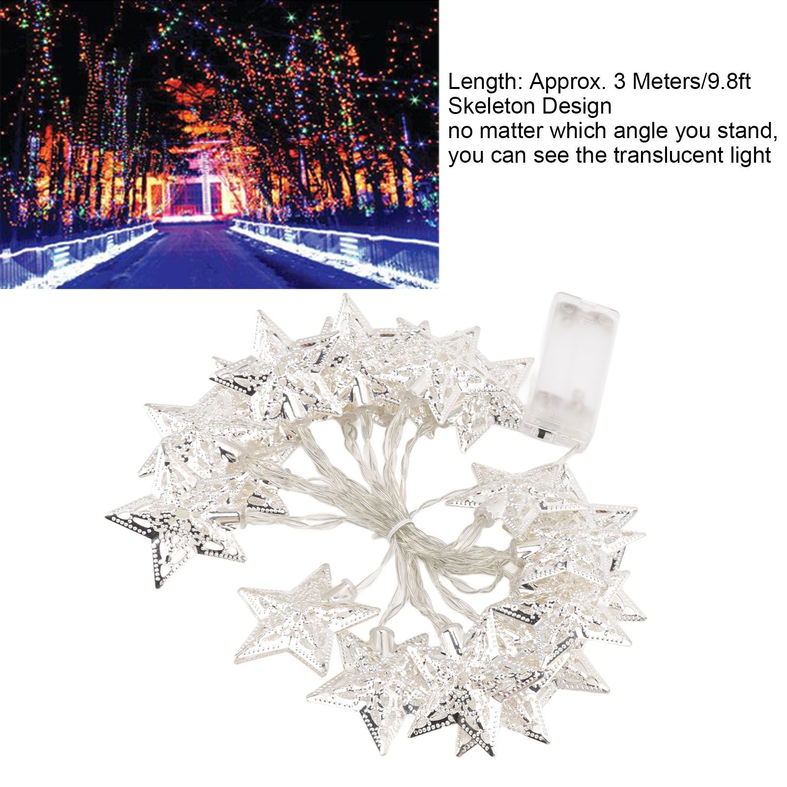 Star String Lights 20LEDs 3 Meters Star Fairy String Lights for Bedroom Christmas Garden Decoration Warm Light V1294-YM0512-3119220159711