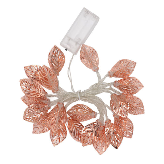 Rose Gold String Lights 20 LEDs Waterproof Battery Powered Hollowed Out Leaf Lights String Party Door Indoor V1294-YM0512-3119220163211