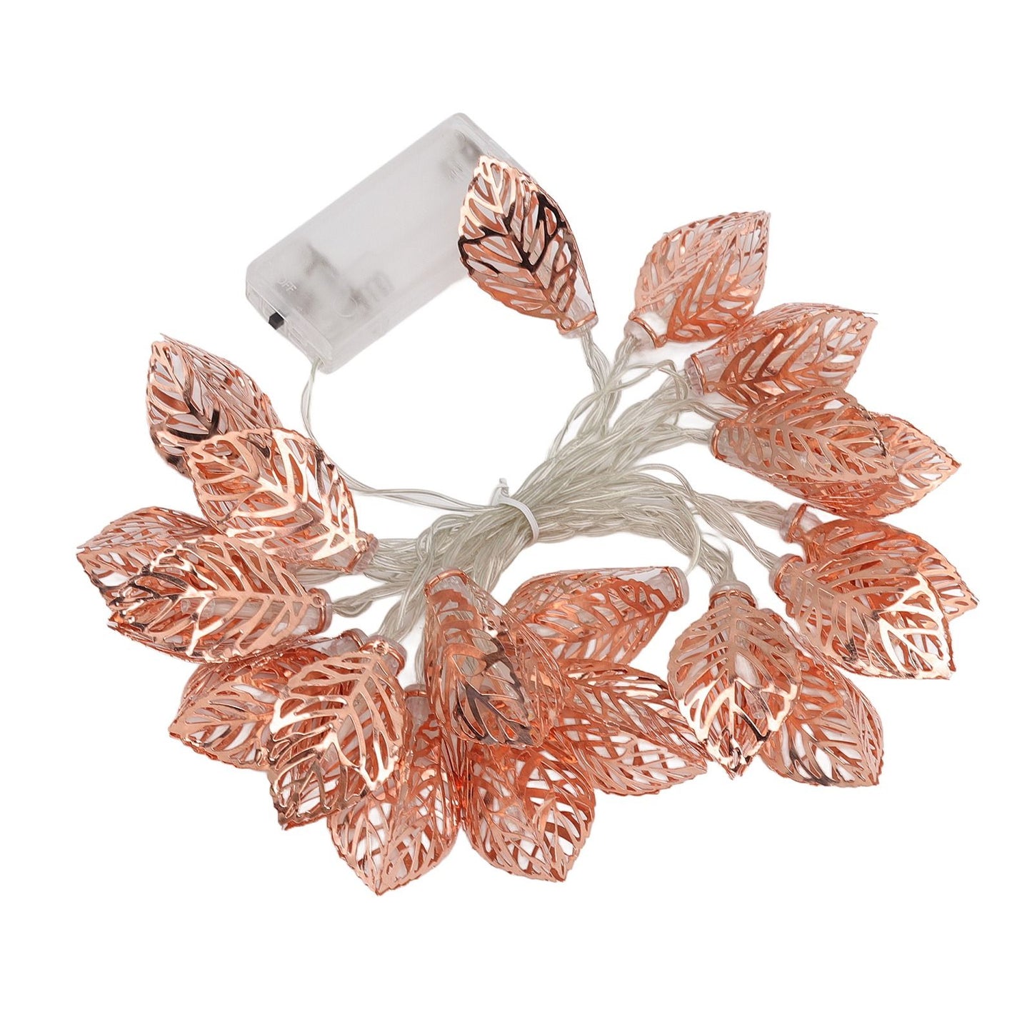 Rose Gold String Lights 20 LEDs Waterproof Battery Powered Hollowed Out Leaf Lights String Party Door Indoor V1294-YM0512-3119220163211