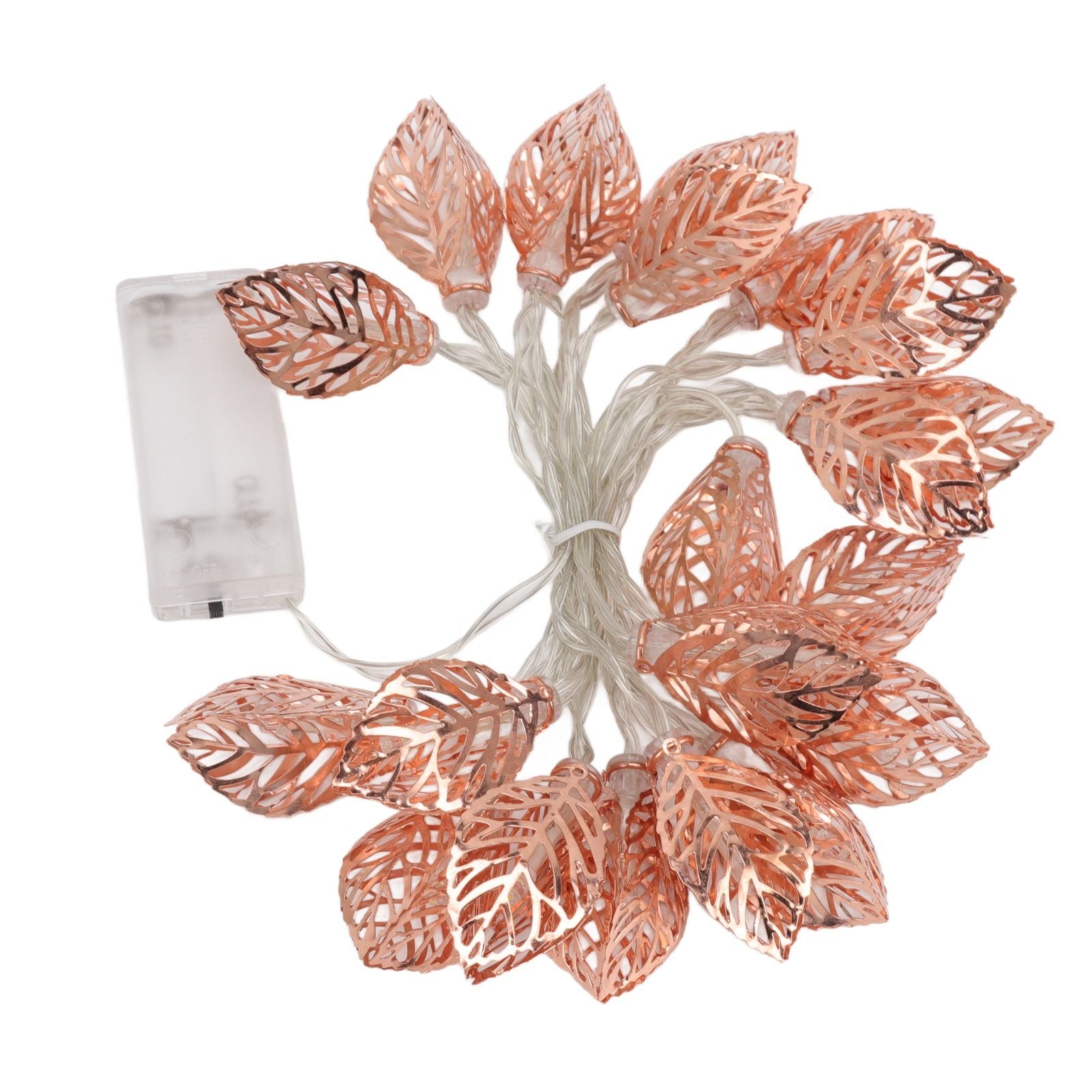 Rose Gold String Lights 20 LEDs Waterproof Battery Powered Hollowed Out Leaf Lights String Party Door Indoor V1294-YM0512-3119220163211