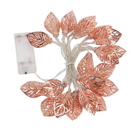 Rose Gold String Lights 20 LEDs Waterproof Battery Powered Hollowed Out Leaf Lights String Party Door Indoor V1294-YM0512-3119220163211