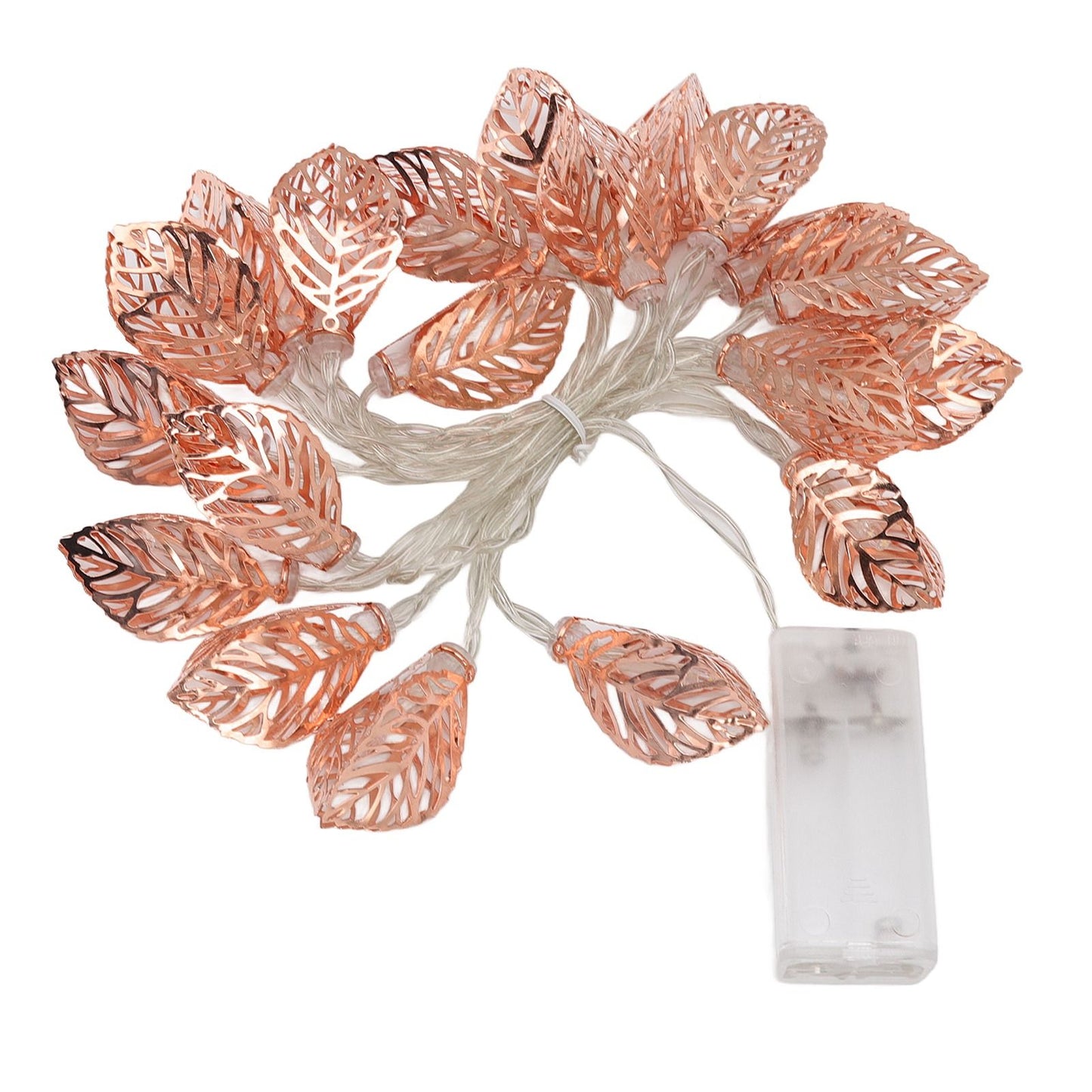 Rose Gold String Lights 20 LEDs Waterproof Battery Powered Hollowed Out Leaf Lights String Party Door Indoor V1294-YM0512-3119220163211